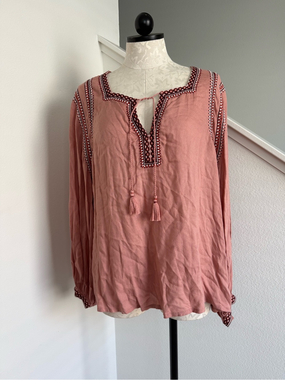 NWT Lucky Brand Boho Peasant Top Blouse Shirt Cottagecore Embroidered Large